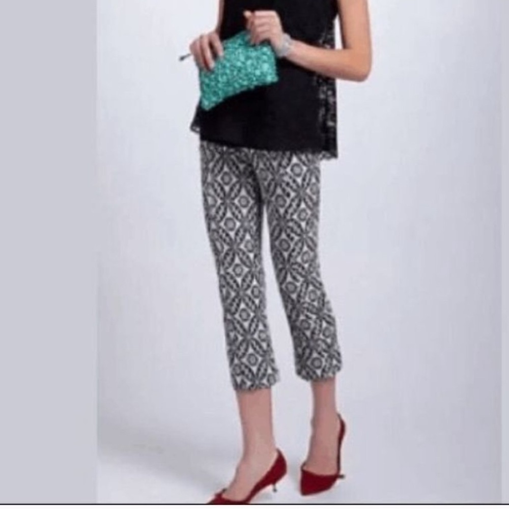 Corey Lynn Calter Lace Crop Pants Anthropologie Womens Size 14 Black White - Picture 4 of 5